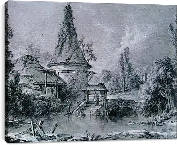 Постер на подрамнике - Landscape near Beauvais 1. Франсуа Буше Постер на подрамнике - Landscape near Beauvais 1. Франсуа Буше