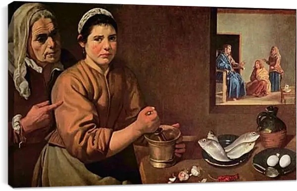 Постер на подрамнике - Cristo en casa de Marta y Maria. Диего Веласкес Постер на подрамнике - Cristo en casa de Marta y Maria. Диего Веласкес