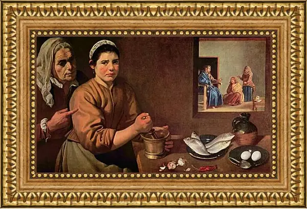 Картина в раме - Cristo en casa de Marta y Maria. Диего Веласкес Картина в раме - Cristo en casa de Marta y Maria. Диего Веласкес