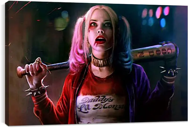 Постер на подрамнике - Харли Квинн (Harley Quinn) с битой Постер на подрамнике - Харли Квинн (Harley Quinn) с битой