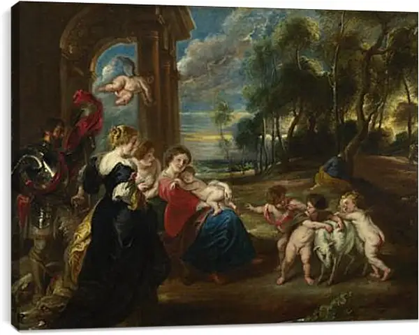 Постер на подрамнике - The Holy Family with Saints in a Landscape Постер на подрамнике - The Holy Family with Saints in a Landscape