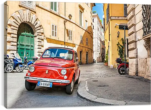 Постер на подрамнике - Fiat Nuova 500 на улице Рима Постер на подрамнике - Fiat Nuova 500 на улице Рима