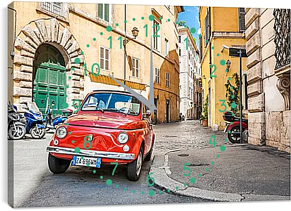 Часы картина - Fiat Nuova 500 на улице Рима Часы картина - Fiat Nuova 500 на улице Рима