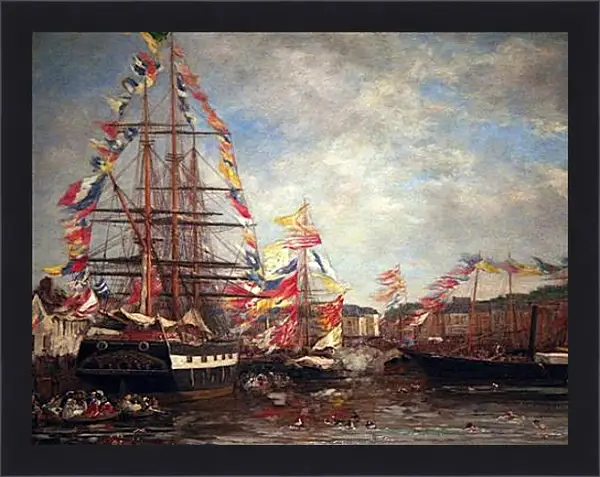 Картина в раме - Festival in the Harbor of Honfleur. Эжен Буден Картина в раме - Festival in the Harbor of Honfleur. Эжен Буден