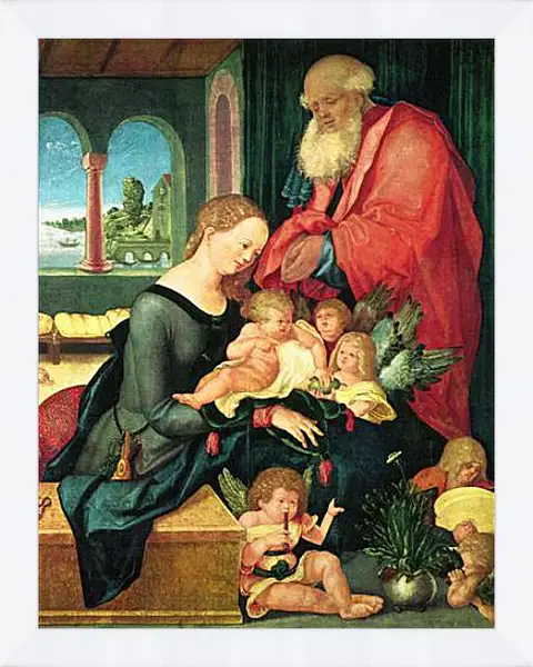 Картина в раме - Hl. Familie im Gemach mit funf Engeln. Ханс Бальдунг Картина в раме - Hl. Familie im Gemach mit funf Engeln. Ханс Бальдунг