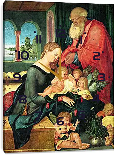 Часы картина - Hl. Familie im Gemach mit funf Engeln. Ханс Бальдунг Часы картина - Hl. Familie im Gemach mit funf Engeln. Ханс Бальдунг