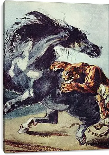 Постер на подрамнике - Tiger greift ein Pferd an. Эжен Делакруа Постер на подрамнике - Tiger greift ein Pferd an. Эжен Делакруа