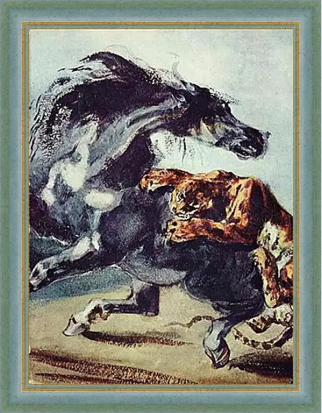 Картина в раме - Tiger greift ein Pferd an. Эжен Делакруа Картина в раме - Tiger greift ein Pferd an. Эжен Делакруа