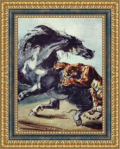 Картина в раме - Tiger greift ein Pferd an. Эжен Делакруа Картина в раме - Tiger greift ein Pferd an. Эжен Делакруа