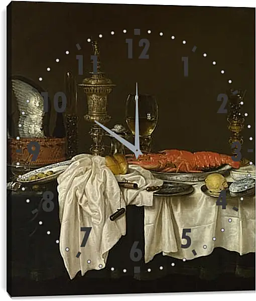 Часы картина - Still Life with a Lobster. Виллем Клас Хеда Часы картина - Still Life with a Lobster. Виллем Клас Хеда