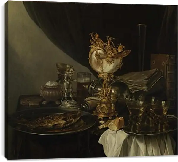 Постер на подрамнике - Still Life with a Nautilus Cup. Натюрморт с чашкой. Виллем Клас Хеда Постер на подрамнике - Still Life with a Nautilus Cup. Натюрморт с чашкой. Виллем Клас Хеда
