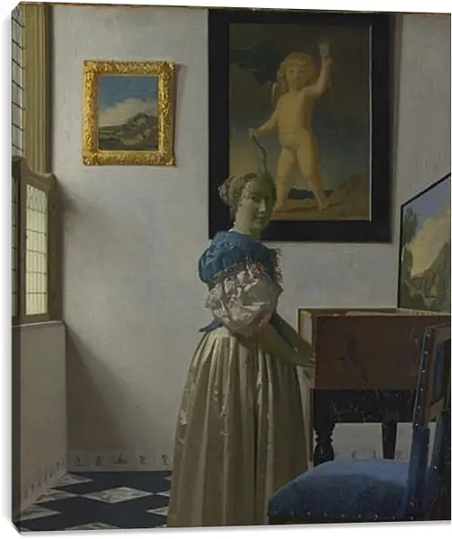 Постер на подрамнике - A Young Woman standing at a Virginal. Ян (Йоханнес) Вермеер Постер на подрамнике - A Young Woman standing at a Virginal. Ян (Йоханнес) Вермеер