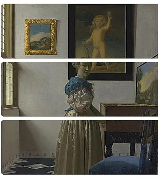 Модульная картина - A Young Woman standing at a Virginal. Ян (Йоханнес) Вермеер Модульная картина - A Young Woman standing at a Virginal. Ян (Йоханнес) Вермеер