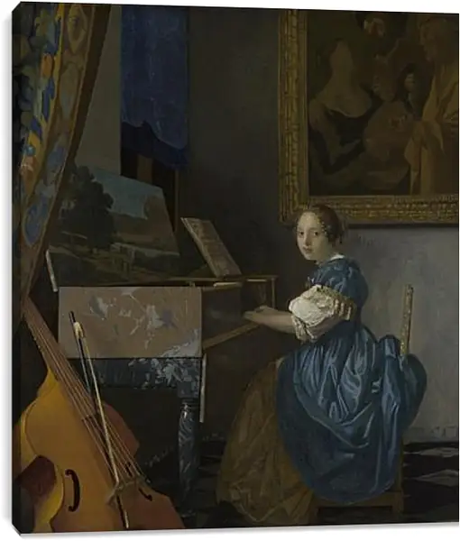 Постер на подрамнике - A Young Woman seated at a Virginal. Ян (Йоханнес) Вермеер Постер на подрамнике - A Young Woman seated at a Virginal. Ян (Йоханнес) Вермеер