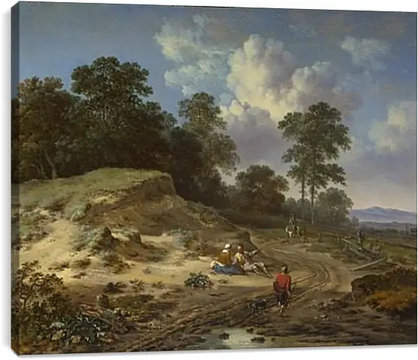 Постер на подрамнике - A Track by a Dune, with Peasants and a Horseman. Ян Вейнантс Постер на подрамнике - A Track by a Dune, with Peasants and a Horseman. Ян Вейнантс