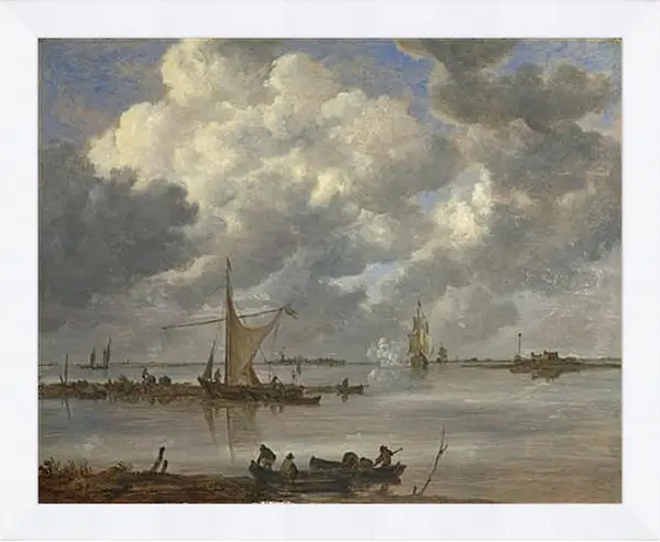 Картина в раме - An Estuary with Fishing Boats and Two Frigates. Ян ван Гойен Картина в раме - An Estuary with Fishing Boats and Two Frigates. Ян ван Гойен