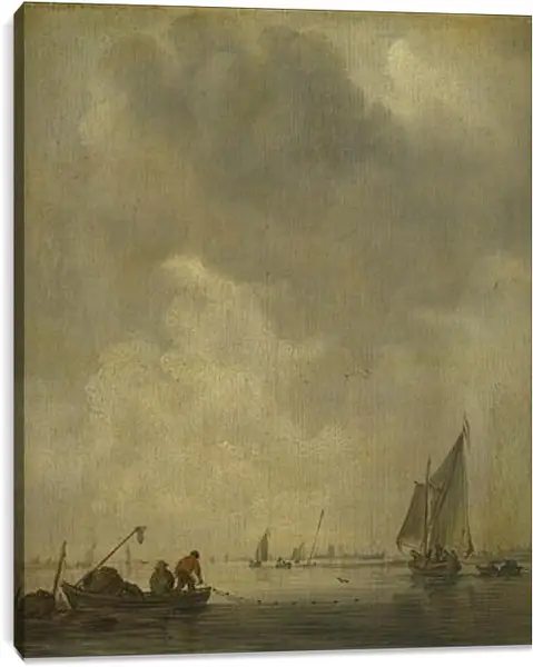 Постер на подрамнике - A River Scene, with Fishermen laying a Net. Ян ван Гойен Постер на подрамнике - A River Scene, with Fishermen laying a Net. Ян ван Гойен