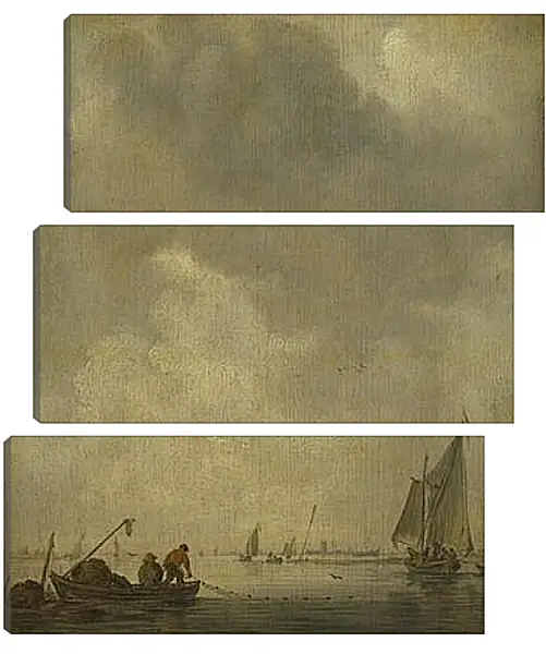 Модульная картина - A River Scene, with Fishermen laying a Net. Ян ван Гойен Модульная картина - A River Scene, with Fishermen laying a Net. Ян ван Гойен
