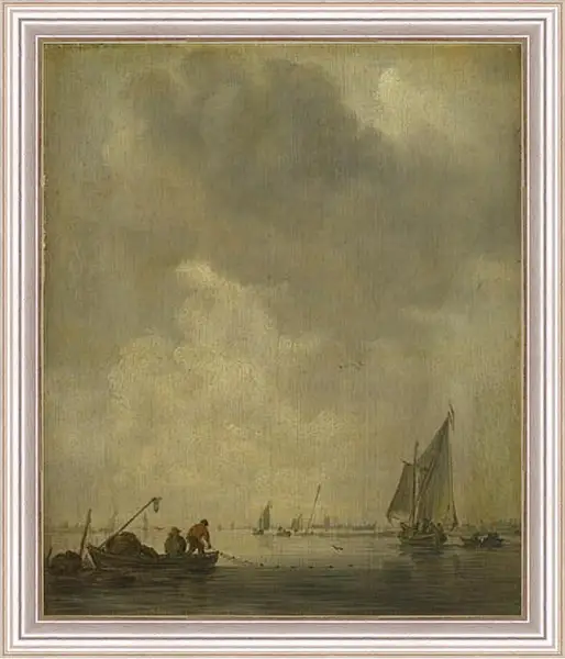 Картина в раме - A River Scene, with Fishermen laying a Net. Ян ван Гойен Картина в раме - A River Scene, with Fishermen laying a Net. Ян ван Гойен