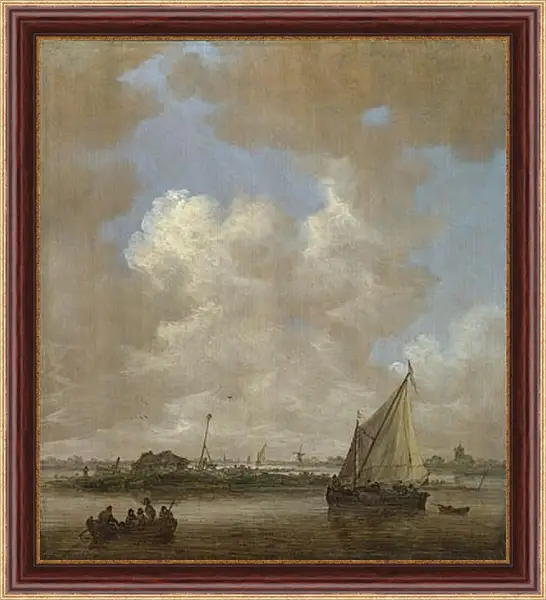 Картина в раме - A River Scene, with a Hut on an Island. Ян ван Гойен Картина в раме - A River Scene, with a Hut on an Island. Ян ван Гойен