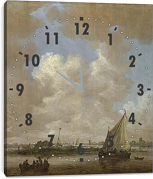 Часы картина - A River Scene, with a Hut on an Island. Ян ван Гойен Часы картина - A River Scene, with a Hut on an Island. Ян ван Гойен