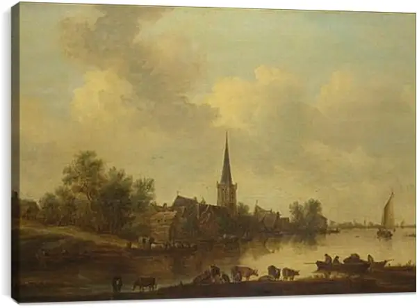 Постер на подрамнике - A River Landscape. Ян ван Гойен Постер на подрамнике - A River Landscape. Ян ван Гойен