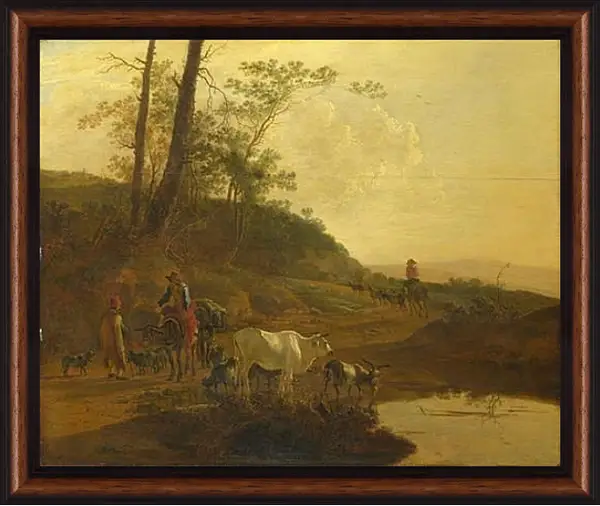 Картина в раме - Men with an Ox and Cattle by a Pool. Ян Бот Картина в раме - Men with an Ox and Cattle by a Pool. Ян Бот