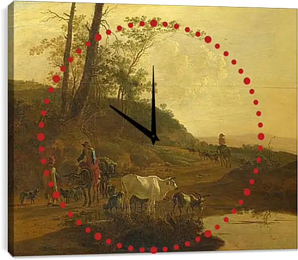 Часы картина - Men with an Ox and Cattle by a Pool. Ян Бот Часы картина - Men with an Ox and Cattle by a Pool. Ян Бот