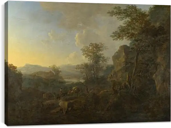 Постер на подрамнике - A Rocky Landscape with Peasants and Pack Mules. Ян Бот Постер на подрамнике - A Rocky Landscape with Peasants and Pack Mules. Ян Бот