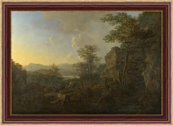Картина в раме - A Rocky Landscape with Peasants and Pack Mules. Ян Бот Картина в раме - A Rocky Landscape with Peasants and Pack Mules. Ян Бот