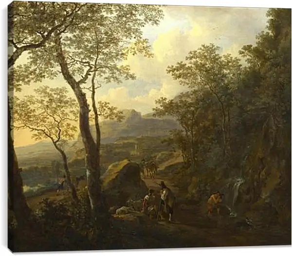 Постер на подрамнике - A Rocky Italian Landscape with Herdsmen and Muleteers. Ян Бот Постер на подрамнике - A Rocky Italian Landscape with Herdsmen and Muleteers. Ян Бот