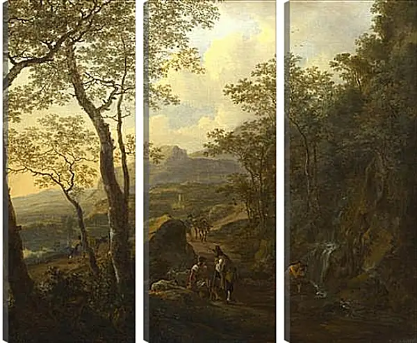 Модульная картина - A Rocky Italian Landscape with Herdsmen and Muleteers. Ян Бот Модульная картина - A Rocky Italian Landscape with Herdsmen and Muleteers. Ян Бот