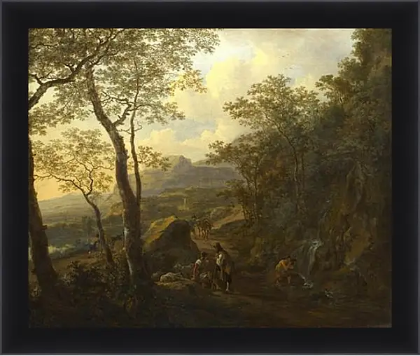 Картина в раме - A Rocky Italian Landscape with Herdsmen and Muleteers. Ян Бот Картина в раме - A Rocky Italian Landscape with Herdsmen and Muleteers. Ян Бот