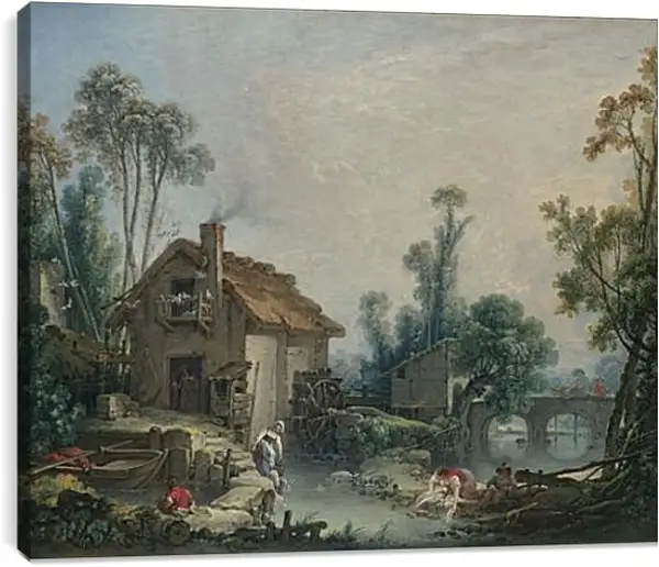 Постер на подрамнике - Landscape with a Watermill. Франсуа Буше Постер на подрамнике - Landscape with a Watermill. Франсуа Буше