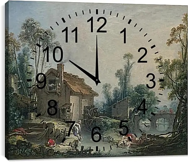 Часы картина - Landscape with a Watermill. Франсуа Буше Часы картина - Landscape with a Watermill. Франсуа Буше