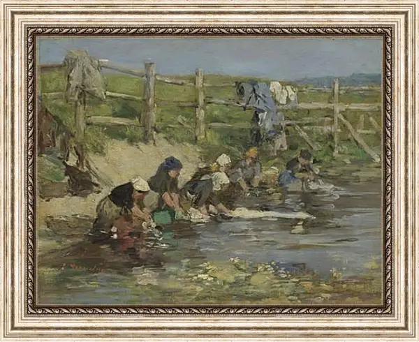 Картина в раме - Laundresses by a Stream. Эжен Буден Картина в раме - Laundresses by a Stream. Эжен Буден