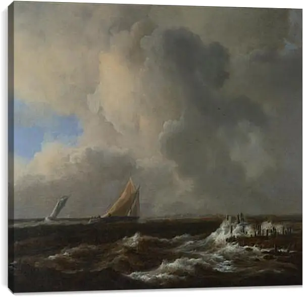 Постер на подрамнике - Vessels in a Fresh Breeze. Якоб ван Рейсдал Постер на подрамнике - Vessels in a Fresh Breeze. Якоб ван Рейсдал