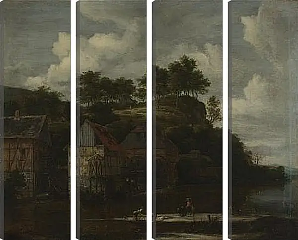 Модульная картина - Three Watermills with Washerwomen. Якоб ван Рейсдал Модульная картина - Three Watermills with Washerwomen. Якоб ван Рейсдал