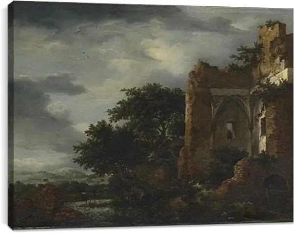 Постер на подрамнике - Ruins in a Dune Landscape. Якоб ван Рейсдал Постер на подрамнике - Ruins in a Dune Landscape. Якоб ван Рейсдал