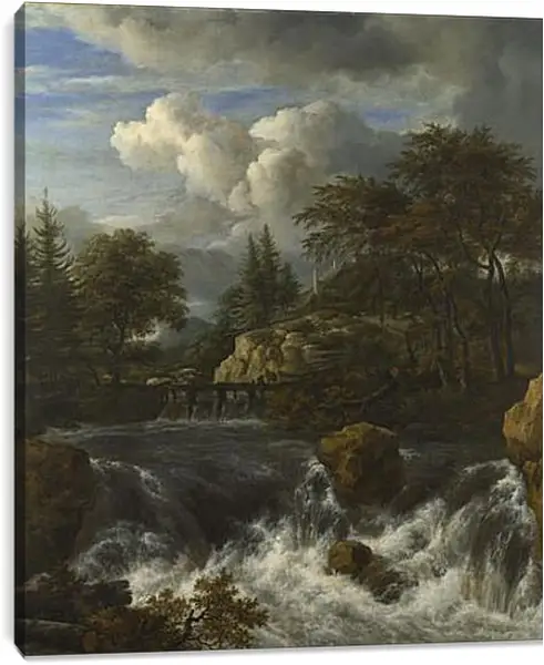 Постер на подрамнике - A Waterfall in a Rocky Landscape. Якоб ван Рейсдал Постер на подрамнике - A Waterfall in a Rocky Landscape. Якоб ван Рейсдал