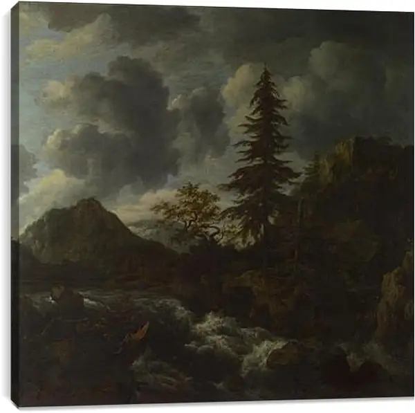 Постер на подрамнике - A Torrent in a Mountainous Landscape. Якоб ван Рейсдал Постер на подрамнике - A Torrent in a Mountainous Landscape. Якоб ван Рейсдал
