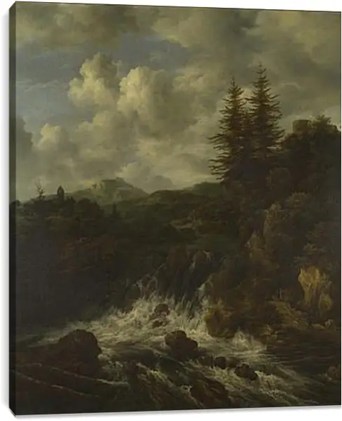 Постер на подрамнике - A Landscape with a Waterfall and a Castle on a Hill. Якоб ван Рейсдал Постер на подрамнике - A Landscape with a Waterfall and a Castle on a Hill. Якоб ван Рейсдал