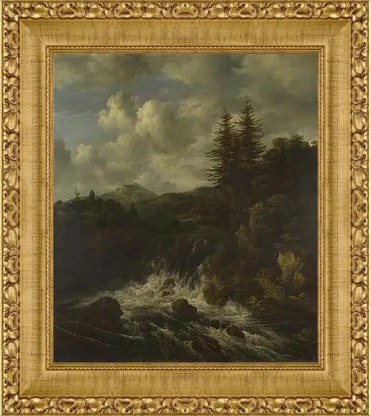 Картина в раме - A Landscape with a Waterfall and a Castle on a Hill. Якоб ван Рейсдал Картина в раме - A Landscape with a Waterfall and a Castle on a Hill. Якоб ван Рейсдал
