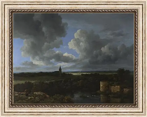 Картина в раме - A Landscape with a Ruined Castle and a Church. Якоб ван Рейсдал Картина в раме - A Landscape with a Ruined Castle and a Church. Якоб ван Рейсдал