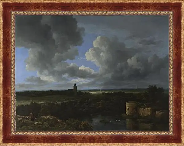 Картина в раме - A Landscape with a Ruined Castle and a Church. Якоб ван Рейсдал Картина в раме - A Landscape with a Ruined Castle and a Church. Якоб ван Рейсдал