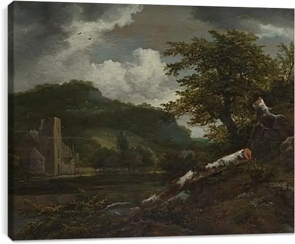 Постер на подрамнике - A Landscape with a Ruined Building. Якоб ван Рейсдал Постер на подрамнике - A Landscape with a Ruined Building. Якоб ван Рейсдал
