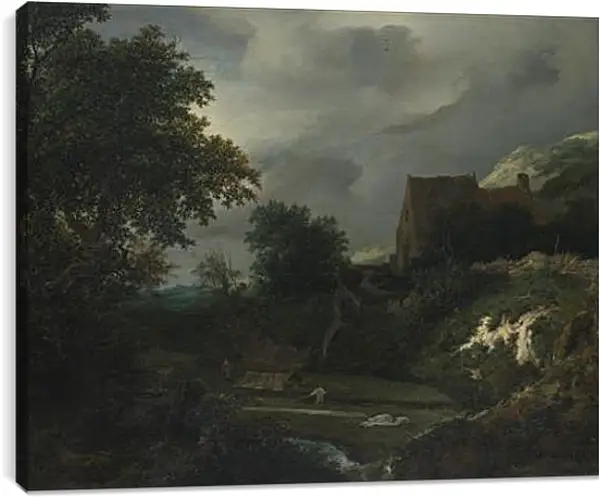 Постер на подрамнике - A Bleaching Ground in a Hollow by a Cottage. Якоб ван Рейсдал Постер на подрамнике - A Bleaching Ground in a Hollow by a Cottage. Якоб ван Рейсдал