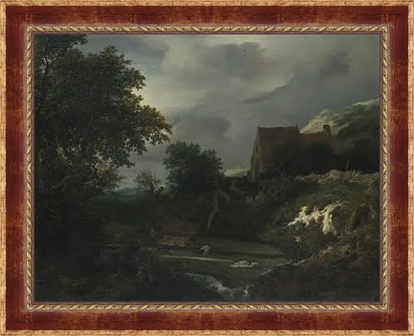 Картина в раме - A Bleaching Ground in a Hollow by a Cottage. Якоб ван Рейсдал Картина в раме - A Bleaching Ground in a Hollow by a Cottage. Якоб ван Рейсдал