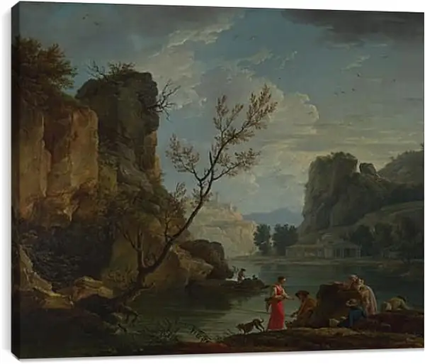 Постер на подрамнике - A River with Fishermen. Клод Жозеф Верне Постер на подрамнике - A River with Fishermen. Клод Жозеф Верне