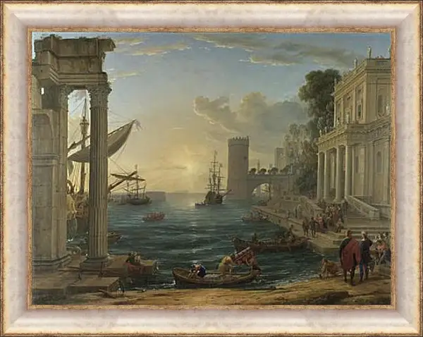 Картина в раме - Seaport with the Embarkation of the Queen of Sheba. Лоррен Клод Картина в раме - Seaport with the Embarkation of the Queen of Sheba. Лоррен Клод